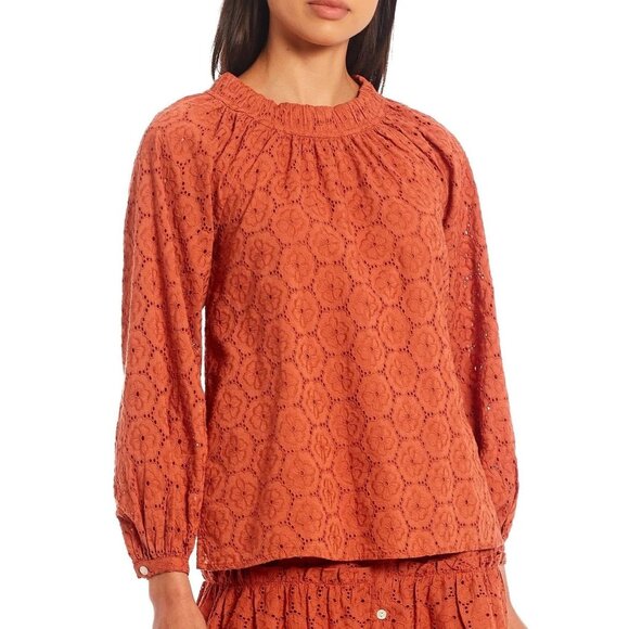 Roller Rabbit Eyelet Blouse Top in Terra - Picture 2 of 14